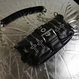 Women's Small Square Shoulder Bag Vintage Rivet Underarm Tote