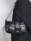 Women's Small Square Shoulder Bag Vintage Rivet Underarm Tote
