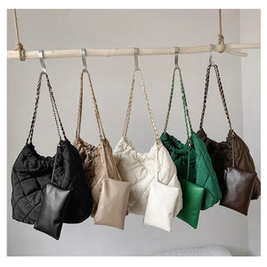 Vintage Soft Shoulder Bag with Chains Large Capacity Totes