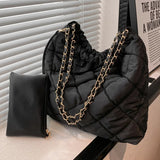Vintage Soft Shoulder Bag with Chains Large Capacity Totes
