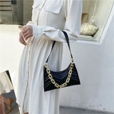Embossed PU Leather Chain Shoulder Bag Zipper Texture Shopping Underarm Bag