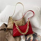 Embossed PU Leather Chain Shoulder Bag Zipper Texture Shopping Underarm Bag