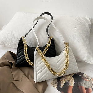 Embossed PU Leather Chain Shoulder Bag Textured Shopping Bag Zipper