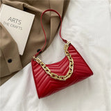 Embossed PU Leather Chain Shoulder Bag Zipper Texture Shopping Underarm Bag