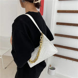 Embossed PU Leather Chain Shoulder Bag Zipper Texture Shopping Underarm Bag