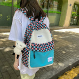 Checkered Girls Backpack Oxford School Bag Student Laptop Female