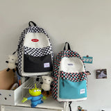 Checkered Girls Backpack Oxford School Bag Student Laptop Female