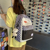 Checkered Girls Backpack Oxford School Bag Student Laptop Female
