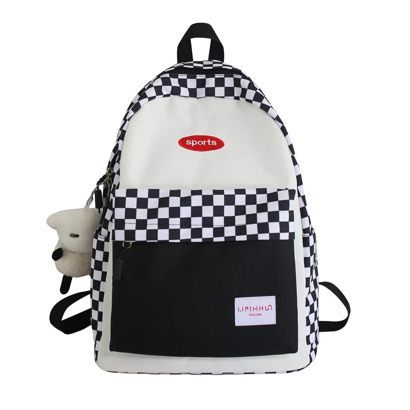Checkered Girls Backpack Oxford School Bag Student Laptop Female