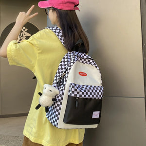 Checkered Girls Backpack Oxford School Bag Student Laptop Female