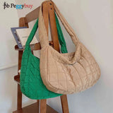 Checkered Nylon Shoulder Bag Women Casual Purse Girls Gift