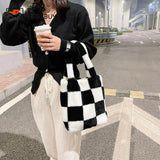 Checkered Printing Shoulder Underarm Bag Casual Autumn Winter Soft Plu