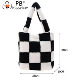 Checkered Printing Shoulder Underarm Bag Casual Autumn Winter Soft Plu
