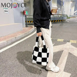 Checkered Printing Shoulder Underarm Bag Soft Plush Handbags