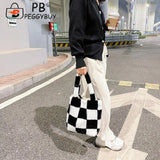 Checkered Printing Shoulder Underarm Bag Casual Autumn Winter Soft Plu