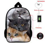 3D Animal Cat School Bag for Girls Women Casual Bookbag Mochila Feminina