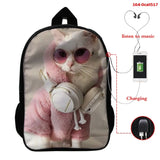 3D Animal Cat School Bag for Girls Women Casual Bookbag Mochila Feminina