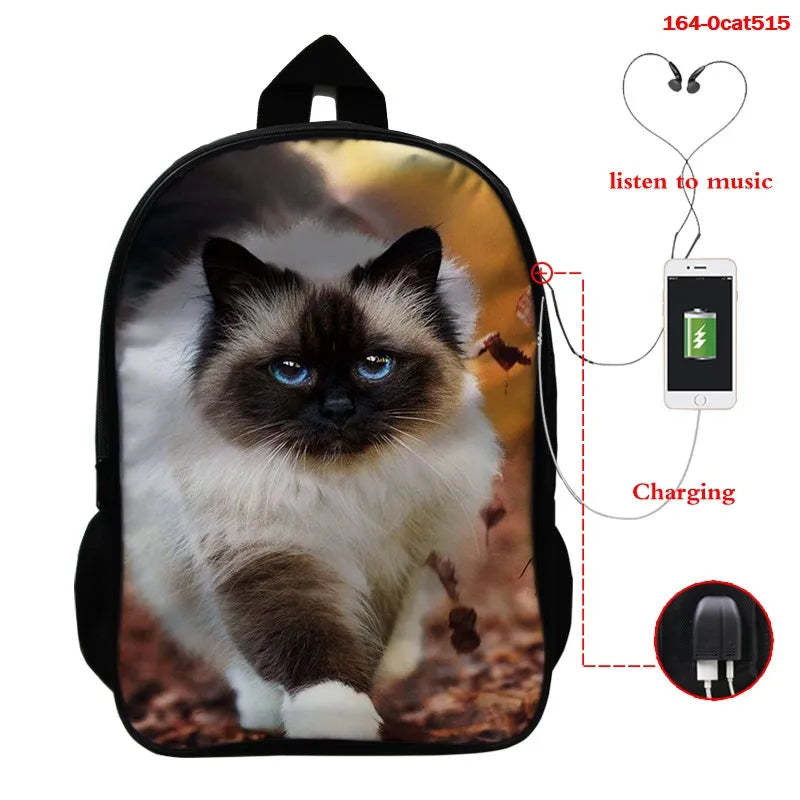 3D Animal Cat School Bag for Girls Women Casual Bookbag Mochila Feminina
