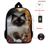 3D Animal Cat School Bag for Girls Women Casual Bookbag Mochila Feminina