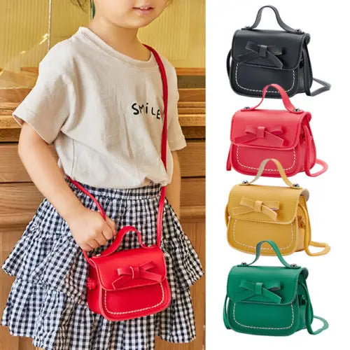 Girls Bowknot Shoulder Bag Crossbody Sling PU Leather Wallet Handbags
