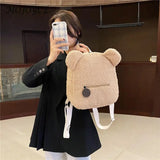 Kids Bear Ear Fleece Backpack for Boys Girls Mini Travel Rucksacks