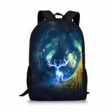 Kids Backpack Moon Deer Pattern School Book Bags Girls Travel Backpack
