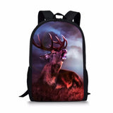 Kids Backpack Moon Deer Pattern School Book Bags Girls Travel Backpack