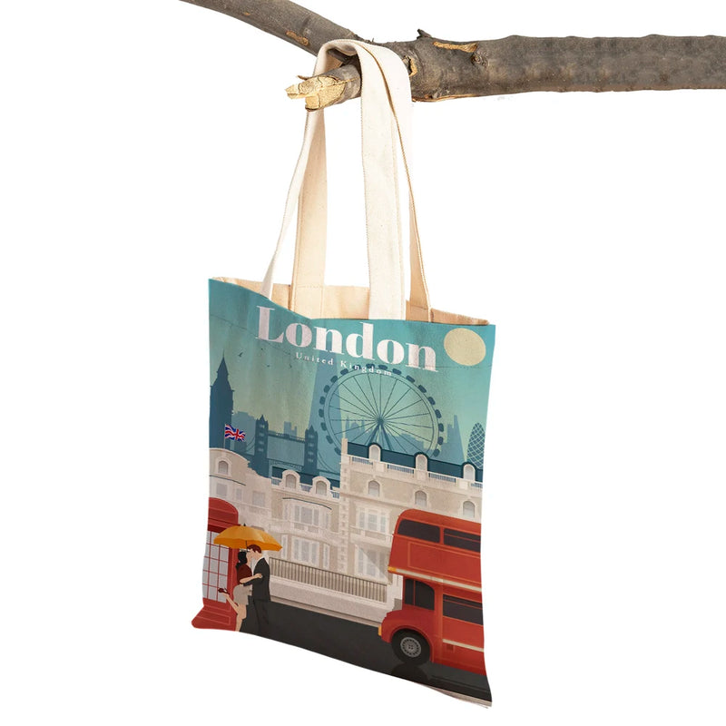 City Map London York Paris Spain Shopper Bags Tote Lady Handbag