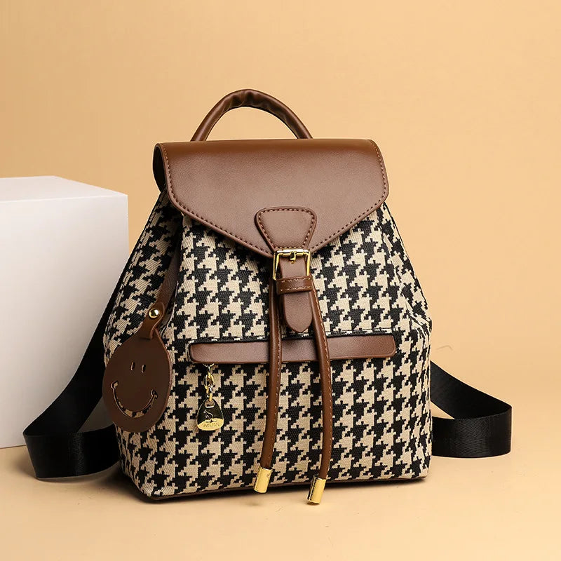 Checkered Backpack Large Capacity Ladies Schoolbag