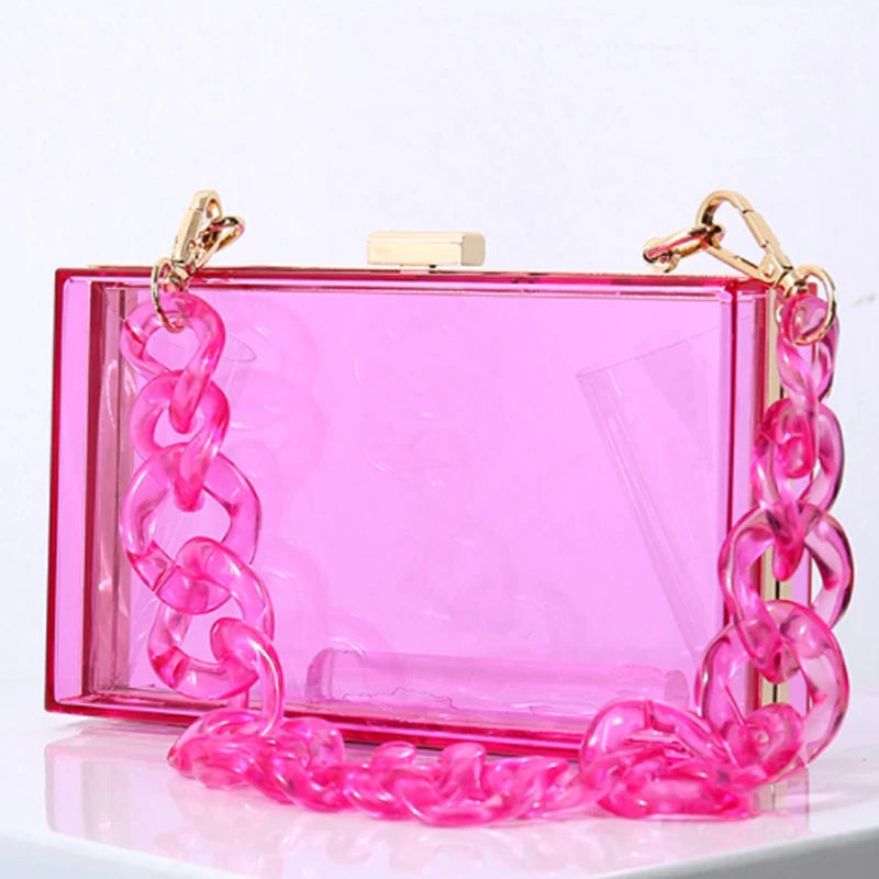 Clear Acrylic Women Handbag Chain Messenger Bag