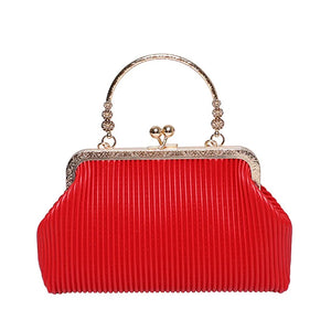 Women Shoulder Bag Leather Metal Handbag Small Crossbody Chain Dinner Bag