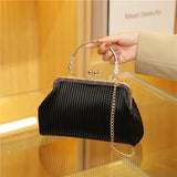 Women Shoulder Bag Leather Metal Handbag Small Crossbody Chain Dinner Bag