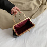 Women Shoulder Bag Leather Metal Handbag Small Crossbody Chain Dinner Bag
