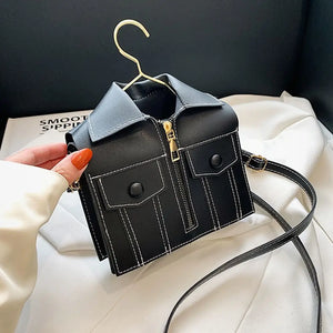 Retro PU Leather Shoulder Bag Funny Coat Hanger Design