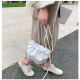 Cloud Bag Lady Messenger Pleated Shoulder Bag Solid Drawstring Zipper