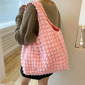 Flower Shoulder Bag Plaid Shopping Bags Women Solid Grocery Handbags