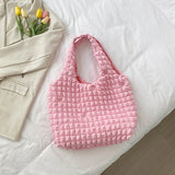 Cloud Bubble Flower Shoulder Bag Plaid Shopping Bags Soft Grocery Handbag