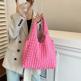 Cloud Bubble Flower Shoulder Bag Plaid Shopping Bags Soft Grocery Handbag