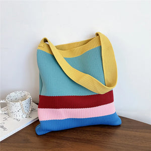 Colorful Striped Knitted Handbag Women's Shoulder Bag