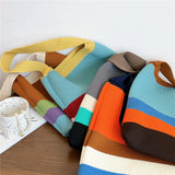 Colorful Striped Knitted Handbag Women's Shoulder Bag