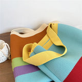 Colorful Striped Knitted Handbag Women's Shoulder Bag