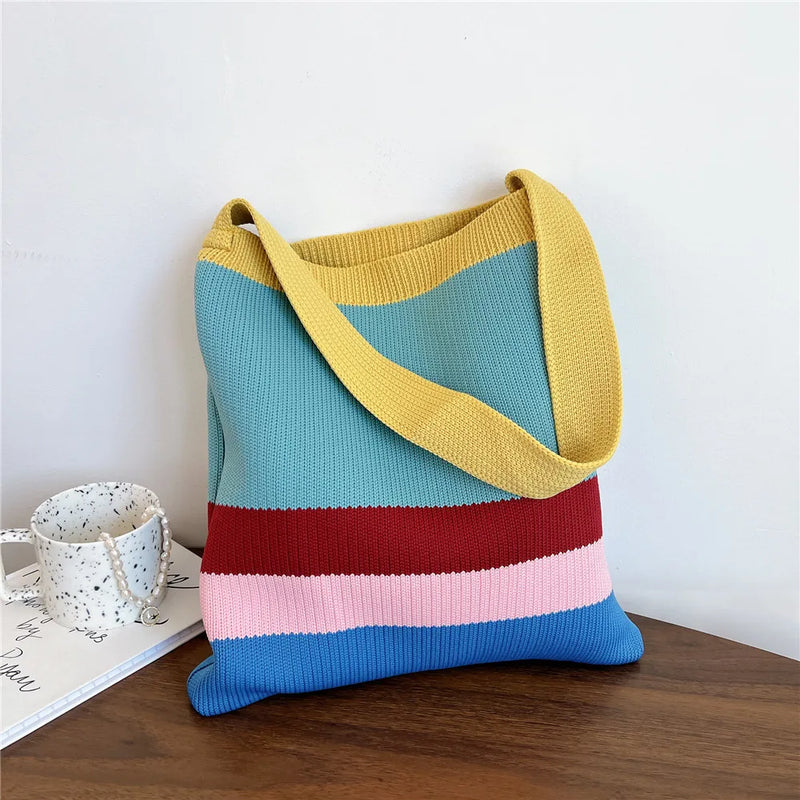 Colorful Striped Knitted Handbag Women's Shoulder Bag