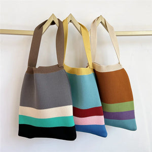 Colorful Striped Knitted Handbag Women's Shoulder Bag
