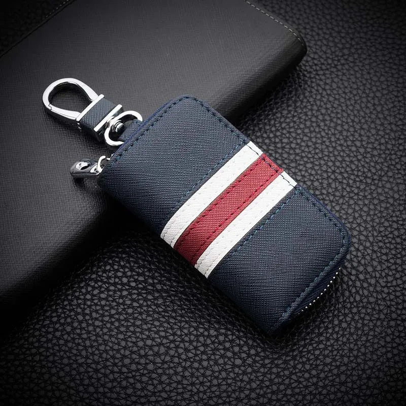 Stripes Leather Key Bag Key Case Universal Key Wallet Mini Zipper Purse
