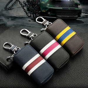 Stripes Leather Key Bag Key Case Universal Key Wallet Mini Zipper Purse