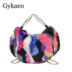 Colourful Plush Chain Bag Women Messenger Bag Lady Contrast Clutch Shoulder Bag