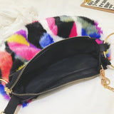 Colourful Plush Chain Bag Women Messenger Bag Lady Contrast Clutch Shoulder Bag