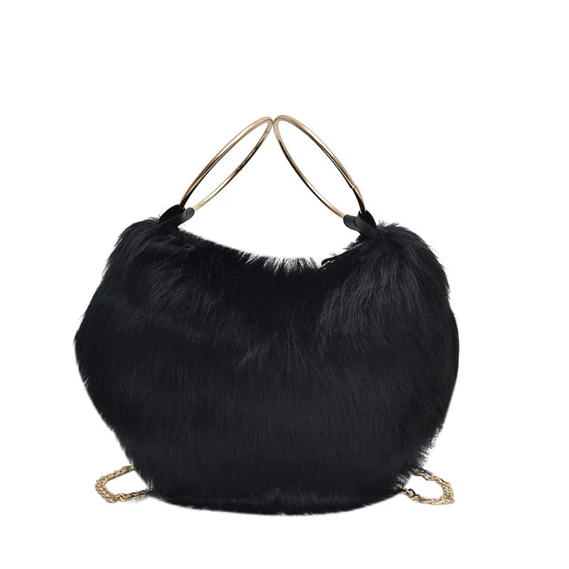 Colourful Plush Chain Bag Women Messenger Bag Lady Contrast Clutch Shoulder Bag