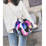 Colourful Plush Chain Bag Women Messenger Bag Lady Contrast Clutch Shoulder Bag