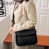 Embroidered Rhombus Thread Flap Handbag